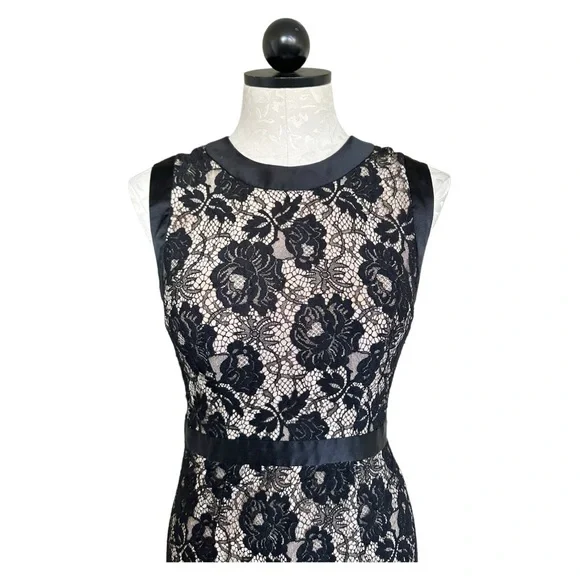 Milly of New York Marcella Bow Sheath Dress Silk & Floral Lace Overlay Size 2 - Picture 7 of 16